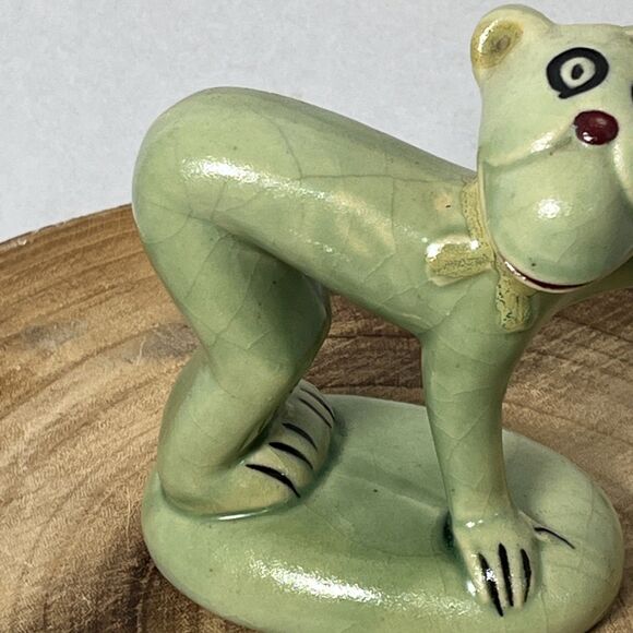 Art Deco Era VTG Made In Japan Green Celadon Bisque Ceramic Monkey Figurine - Picture 3 of 8